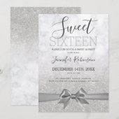 Simple Silver Sweet 16 Birthday Marble Glitter Kaart (Voorkant / Achterkant)