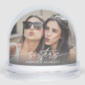 Simple Sisters 2 Photo Modern Script Snow Globes Sneeuwbol (Voorkant)