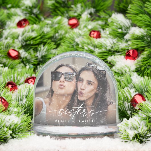 Simple Sisters 2 Photo Modern Script Snow Globes Sneeuwbol (Kerstmis)