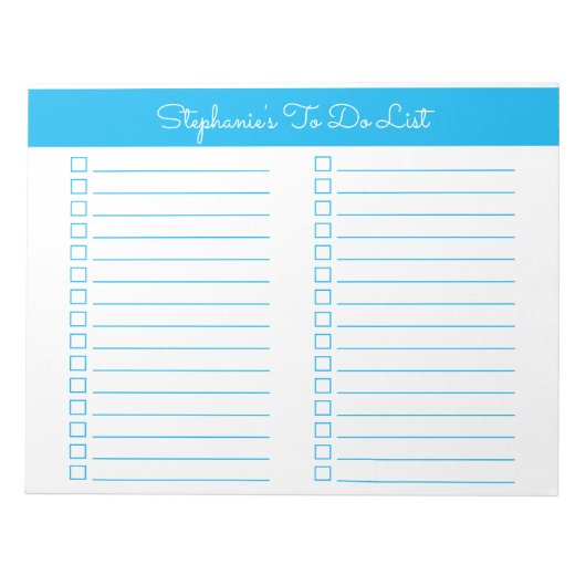 Simple Sky Blue 8.5x11 Two Column Checklist Notitieblok (Voorkant)