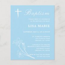 Simple Sky Blue Baby Budget Baptism Invitation