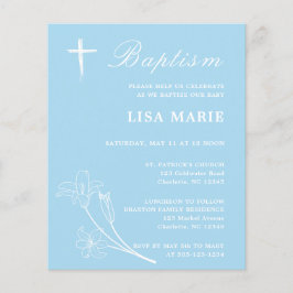 Simple Sky Blue Baby Budget Baptism Invitation