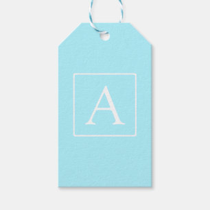 Simple Sky Blue Monogram Cadeaulabel