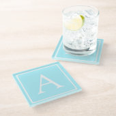 Simple Sky Blue Monogram Glazen Onderzetter (Schuin)