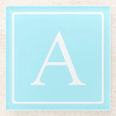 Simple Sky Blue Monogram Glazen Onderzetter (Voorkant)