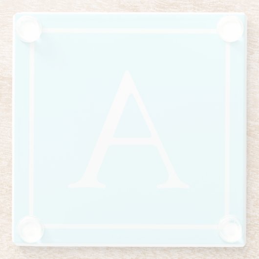 Simple Sky Blue Monogram Glazen Onderzetter (Achterkant)