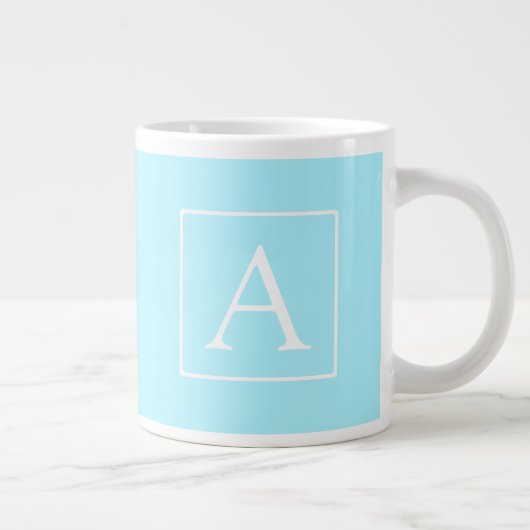 Simple Sky Blue Monogram Grote Koffiekop (Rechts)