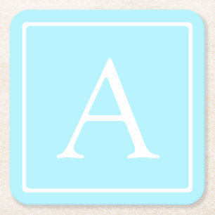 Simple Sky Blue Monogram Kartonnen Onderzetters