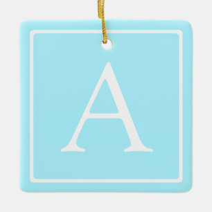 Simple Sky Blue Monogram Keramisch Ornament