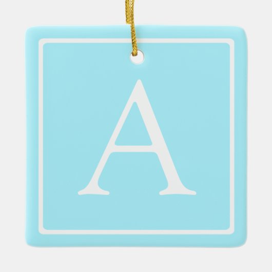Simple Sky Blue Monogram Keramisch Ornament (Voorkant)