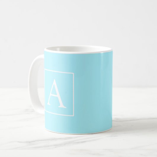 Simple Sky Blue Monogram Koffiemok (Voorkant links)