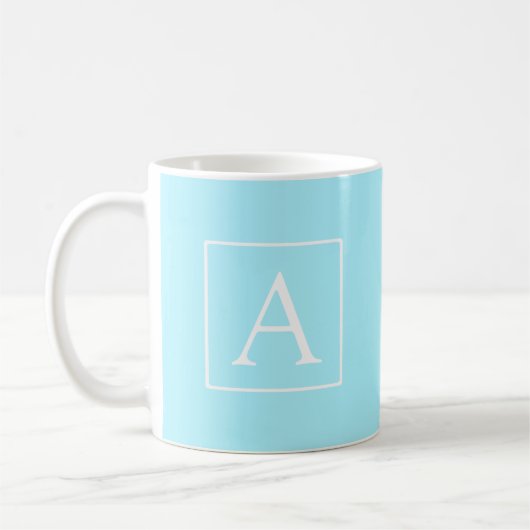 Simple Sky Blue Monogram Koffiemok (Links)