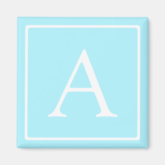 Simple Sky Blue Monogram Magneet (Voorkant)