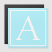 Simple Sky Blue Monogram Magnetische Uitnodiging (Voorkant / Achterkant)