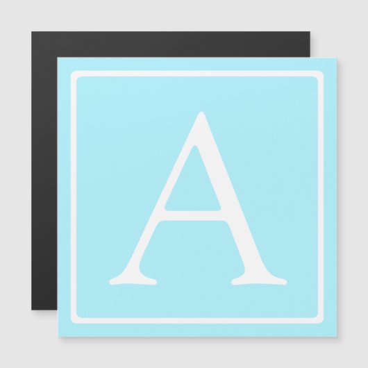 Simple Sky Blue Monogram Magnetische Uitnodiging (Voorkant / Achterkant)