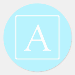 Simple Sky Blue Monogram Ronde Sticker