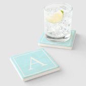 Simple Sky Blue Monogram Stenen Onderzetter (Zijkant)