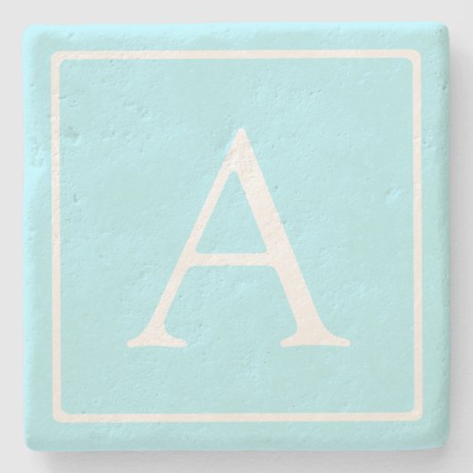 Simple Sky Blue Monogram Stenen Onderzetter (Voorkant)