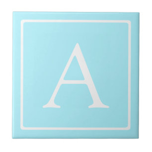 Simple Sky Blue Monogram Tegeltje