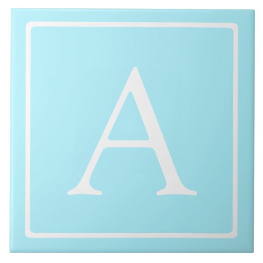 Simple Sky Blue Monogram Tegeltje (Voorkant)