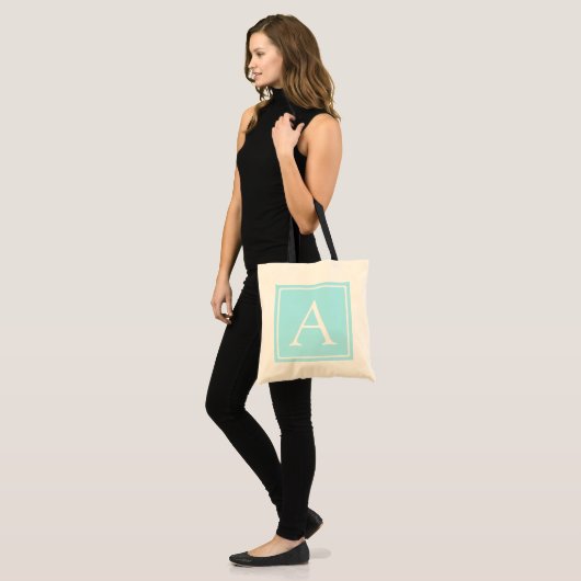 Simple Sky Blue Monogram Tote Bag (Voorkant (model))