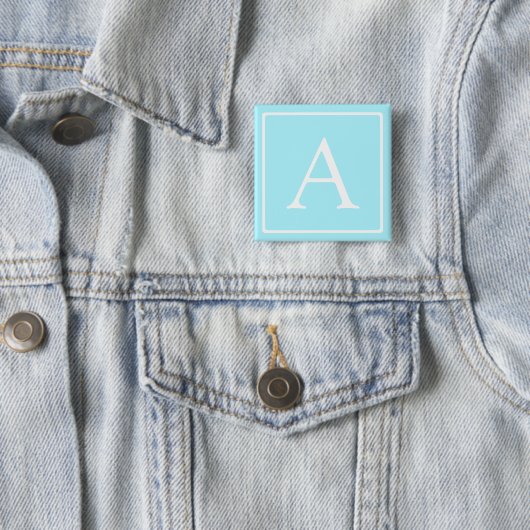 Simple Sky Blue Monogram Vierkante Button 5,1 Cm (In situ)