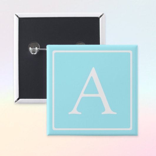 Simple Sky Blue Monogram Vierkante Button 5,1 Cm
