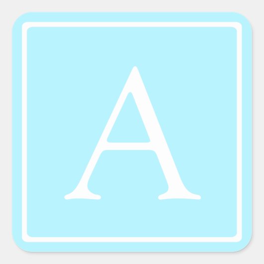 Simple Sky Blue Monogram Vierkante Sticker (Voorkant)