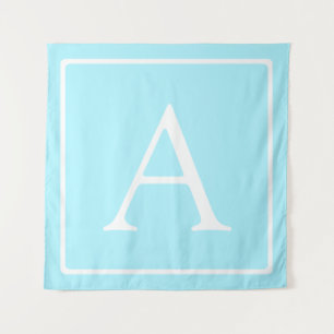 Simple Sky Blue Monogram Wandkleed