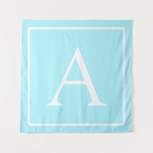 Simple Sky Blue Monogram Wandkleed (Voorkant)