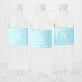 Simple Sky Blue Monogram Waterfles Etiket (Flessen)