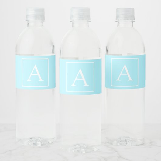 Simple Sky Blue Monogram Waterfles Etiket (Flessen)