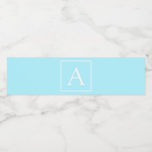 Simple Sky Blue Monogram Waterfles Etiket (Enkel label)