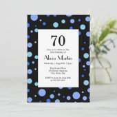 Simple Sky Blue Polka Dot Black 70ste verjaardag Kaart (Staand voorkant)