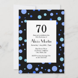 Simple Sky Blue Polka Dot Black 70ste verjaardag Kaart
