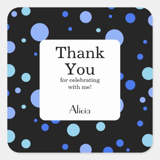 Simple Sky Blue Polka Dot Black Dank u Vierkante Sticker (Voorkant)