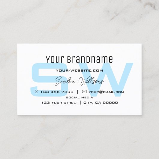Simple Sky Blue White met monogram en Logo Visitekaartje (Achterkant)