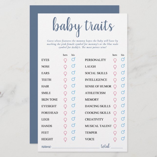 Simple Slate Baby Trait | Dusty Blue Keepsake Kaar (Voorkant / Achterkant)
