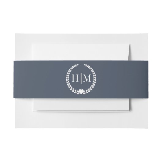 Simple Slate Navy Blue Monogram Invitation Uitnodigingen Wikkel (Voorkant Voorbeeld)