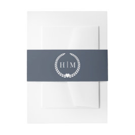 Simple Slate Navy Blue Monogram Invitation Uitnodigingen Wikkel
