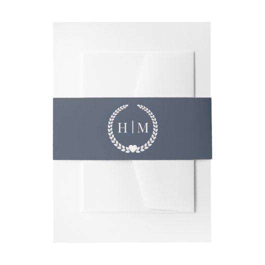 Simple Slate Navy Blue Monogram Invitation Uitnodigingen Wikkel (Voorkant Voorbeeld)