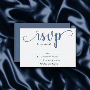 Simple Slate Script   Dusty Blue Flourish Event RSVP Kaartje