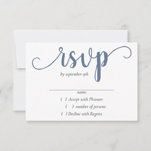Simple Slate Script | Dusty Blue Flourish Event RSVP Kaartje (Voorkant)