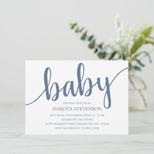 Simple Slate Script | Stoffelijk denim blauw Baby  Kaart (Staand voorkant)