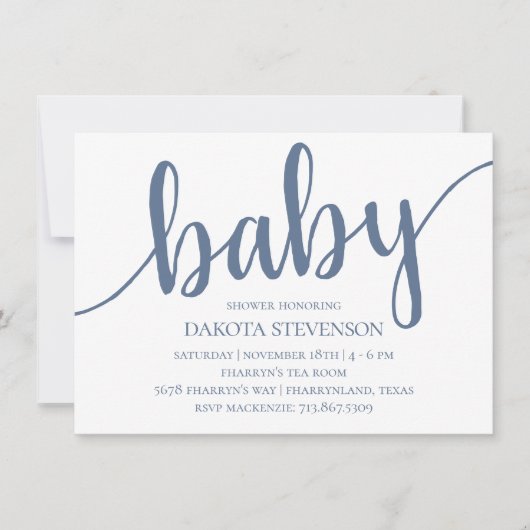 Simple Slate Script | Stoffelijk denim blauw Baby Kaart (Voorkant)