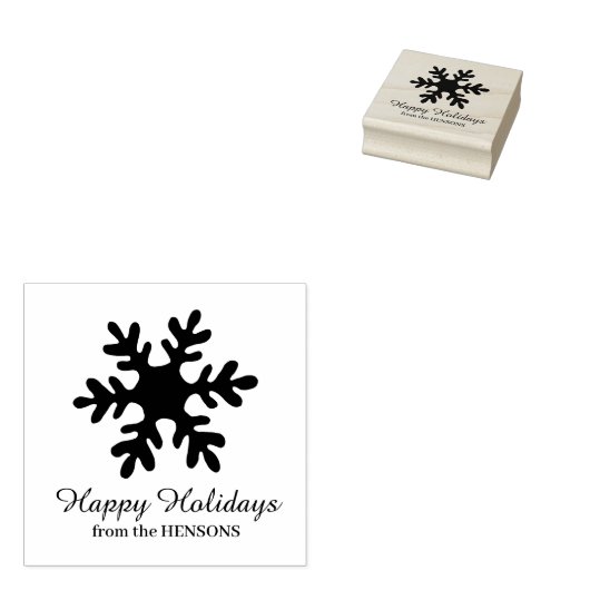 Simple Snowflake Family Name Script Holiday Rubberstempel (Gestempeld)