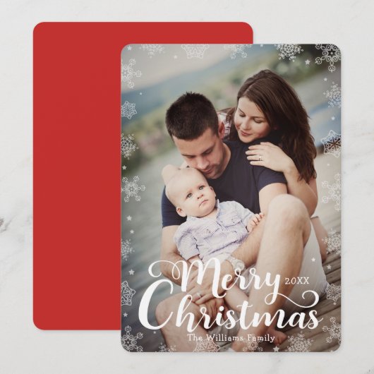 Simple Snowflake Full-Bleed Merry-kerstfoto Feestdagenkaart (Voorkant / Achterkant)