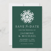 Simple Snowflake Green Save The Date (Voorkant)