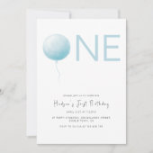 Simple Soft Blue Balloon Boy First Birthday Kaart (Voorkant)