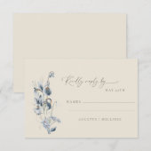 Simple Soft Blue Floral Minimalist Wedding  RSVP Kaartje (Voorkant / Achterkant)